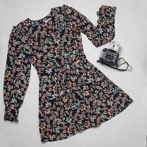 H&M Floral Ruffled Dress Black Red Blue NWOT